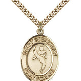 St. Sebastian Martial Arts Medal, Gold Filled, Large - 24&quot; 2.4mm Gold Plated Chain + Clasp