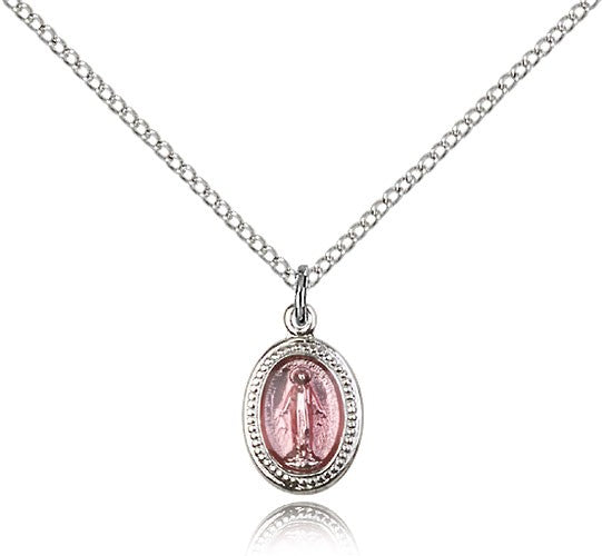 Miraculous Medal, Sterling Silver - 18&quot; 1.2mm Sterling Silver Chain + Clasp