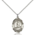 St. Sebastian Skiing Medal, Sterling Silver, Medium - 18&quot; 1.2mm Sterling Silver Chain + Clasp