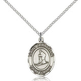 St. Sebastian Skiing Medal, Sterling Silver, Medium - 18&quot; 1.2mm Sterling Silver Chain + Clasp