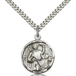 Genesius Medal, Sterling Silver - 24&quot; 2.4mm Rhodium Plate Endless Chain
