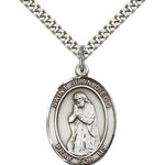 St. Juan Diego Medal, Sterling Silver, Large - 24&quot; 2.4mm Rhodium Plate Chain + Clasp