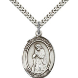 St. Juan Diego Medal, Sterling Silver, Large - 24&quot; 2.4mm Rhodium Plate Chain + Clasp