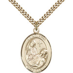 St. Fina Medal, Gold Filled, Large - 24&quot; 2.4mm Gold Plated Chain + Clasp