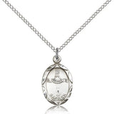 Baptism Medal, Sterling Silver - 18&quot; 1.2mm Sterling Silver Chain + Clasp