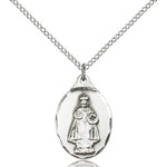 Infant of Prague Medal, Sterling Silver - 18&quot; 1.2mm Sterling Silver Chain + Clasp