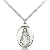 Infant of Prague Medal, Sterling Silver - 18&quot; 1.2mm Sterling Silver Chain + Clasp