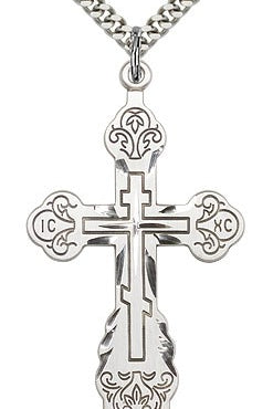 Cross Pendant, Sterling Silver - 24&quot; 2.4mm Rhodium Plate Endless Chain