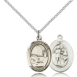 St. Sebastian Fishing Medal, Sterling Silver, Medium - 18&quot; 1.2mm Sterling Silver Chain + Clasp