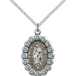 Our Lady of Guadalupe Medal, Sterling Silver - 18&quot; 1.2mm Sterling Silver Chain + Clasp