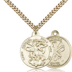 St. Michael National Guard Medal, Gold Filled - 24&quot; 2.4mm Gold Plated Endless Chain