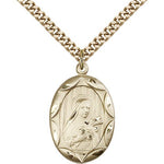 St. Theresa Medal, Gold Filled - 24&quot; 2.4mm Gold Plated Endless Chain