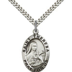 St. Theresa Medal, Sterling Silver - 24&quot; 2.4mm Rhodium Plate Endless Chain