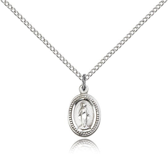 Miraculous Medal, Sterling Silver - 18&quot; 1.2mm Sterling Silver Chain + Clasp