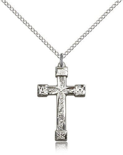 Cross Pendant, Sterling Silver - 18&quot; 1.2mm Sterling Silver Chain + Clasp