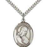St. Philomena Medal, Sterling Silver, Large - 24&quot; 2.4mm Rhodium Plate Chain + Clasp