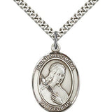 St. Philomena Medal, Sterling Silver, Large - 24&quot; 2.4mm Rhodium Plate Chain + Clasp