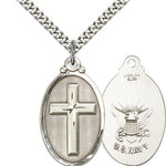 Navy Cross Pendant, Sterling Silver - 24&quot; 2.4mm Rhodium Plate Endless Chain