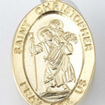 St. Christopher Pendant Oval, 16 Karat Gold Over Sterling Silver with Chain - Gold-tone