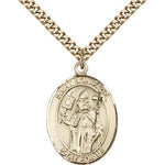 St. Boniface Medal, Gold Filled, Large - 24&quot; 2.4mm Gold Plated Chain + Clasp