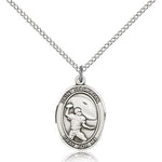 St. Sebastian Football Medal, Sterling Silver, Medium - 18&quot; 1.2mm Sterling Silver Chain + Clasp