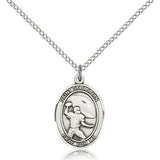St. Sebastian Football Medal, Sterling Silver, Medium - 18&quot; 1.2mm Sterling Silver Chain + Clasp