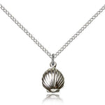 Shell Medal, Sterling Silver - 18&quot; 1.2mm Sterling Silver Chain + Clasp