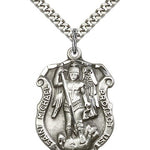 St. Michael the Archangel Medal, Sterling Silver - 24&quot; 2.4mm Rhodium Plate Endless Chain