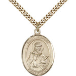 St. Isidore of Seville Medal, Gold Filled, Large - 24&quot; 2.4mm Gold Plated Chain + Clasp