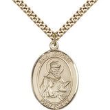 St. Isidore of Seville Medal, Gold Filled, Large - 24&quot; 2.4mm Gold Plated Chain + Clasp