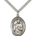 St. Placidus Medal, Sterling Silver, Large - 24&quot; 2.4mm Rhodium Plate Chain + Clasp