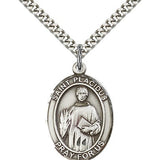 St. Placidus Medal, Sterling Silver, Large - 24&quot; 2.4mm Rhodium Plate Chain + Clasp