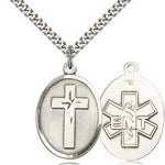 EMT Cross Pendant, Sterling Silver - 24&quot; 2.4mm Rhodium Plate Endless Chain