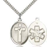 EMT Cross Pendant, Sterling Silver - 24&quot; 2.4mm Rhodium Plate Endless Chain