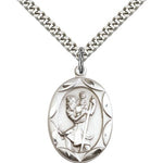 St. Christopher Medal, Sterling Silver - 24&quot; 2.4mm Rhodium Plate Endless Chain