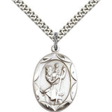St. Christopher Medal, Sterling Silver - 24&quot; 2.4mm Rhodium Plate Endless Chain