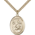 St. Kevin Medal, Gold Filled, Large - 24&quot; 2.4mm Gold Plated Chain + Clasp