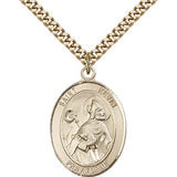 St. Kevin Medal, Gold Filled, Large - 24&quot; 2.4mm Gold Plated Chain + Clasp