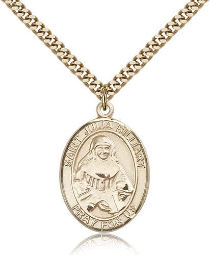 St. Julia Billiart Medal, Gold Filled, Large - 24&quot; 2.4mm Gold Plated Chain + Clasp