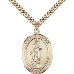 St. Barbara Medal, Gold Filled, Large - 24&quot; 2.4mm Gold Plated Chain + Clasp