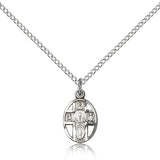 5 Way Cross Chalice Medal, Sterling Silver - 18&quot; 1.2mm Sterling Silver Chain + Clasp