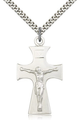 Celtic Crucifix Pendant, Sterling Silver - 24&quot; 2.4mm Rhodium Plate Endless Chain