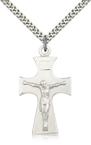 Celtic Crucifix Pendant, Sterling Silver - 24&quot; 2.4mm Rhodium Plate Endless Chain