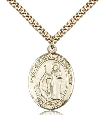 St. Raymond of Penafort Medal, Gold Filled, Large - 24&quot; 2.4mm Gold Plated Chain + Clasp