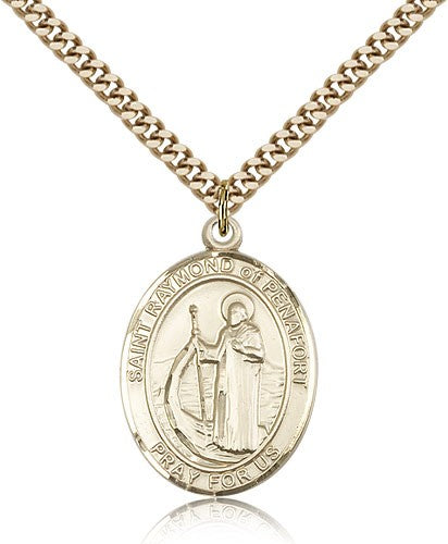St. Raymond of Penafort Medal, Gold Filled, Large - 24&quot; 2.4mm Gold Plated Chain + Clasp