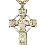 Celtic Cross Pendant, Gold Filled - 24&quot; 2.4mm Gold Plated Endless Chain