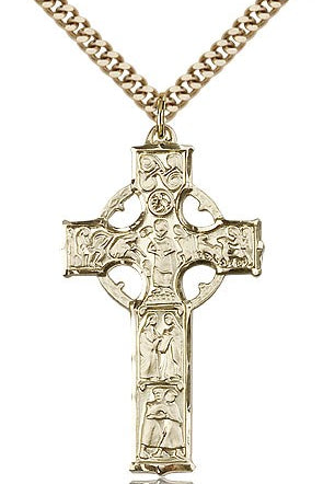 Celtic Cross Pendant, Gold Filled - 24&quot; 2.4mm Gold Plated Endless Chain