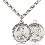 National Guard Guardian Angel Medal, Sterling Silver - 24&quot; 2.4mm Rhodium Plate Endless Chain