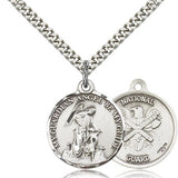 National Guard Guardian Angel Medal, Sterling Silver - 24&quot; 2.4mm Rhodium Plate Endless Chain