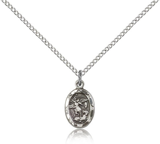 St. Michael the Archangel Medal, Sterling Silver - 18&quot; 1.2mm Sterling Silver Chain + Clasp